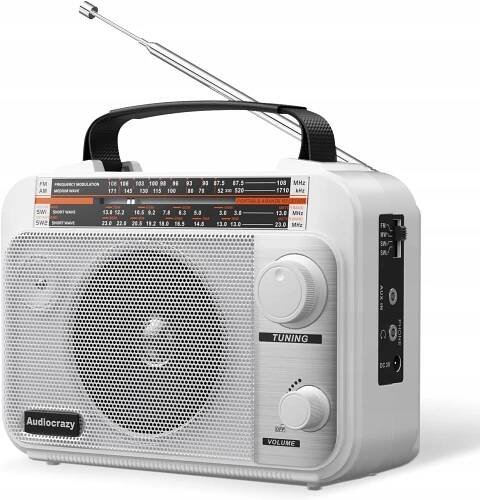 FM rádio FM AM/SW 1-2 Přenosný rozhlasový přijímač Retro, bílý