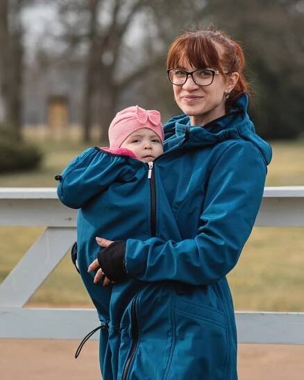 Softshellová NOSÍCÍ bunda Andrea + TĚHOTENSKÁ vsadka, petrolejová