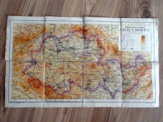 MAPA ČECHY A MORAVA 1940, na plátně, ČSR PO ODNĚTÍ SUDET