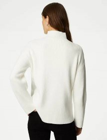Cotton Rich Funnel Neck Jumper with Wool