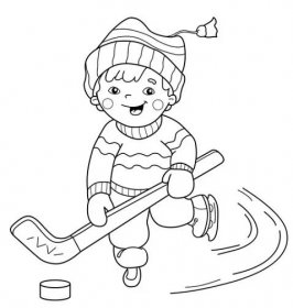 Zbarvení stránky osnovy z kreslený chlapec hraje hokej. Zimní sporty. Omalovánky pro děti — Ilustrace
