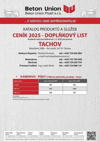 Ceník - Doplňkový list - kamenivo, písky 2025 - platnost od 1. 4. 2025