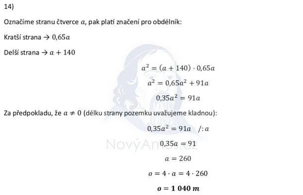 Didaktický test z matematiky - podzim 2023 - řešení úlohy 14