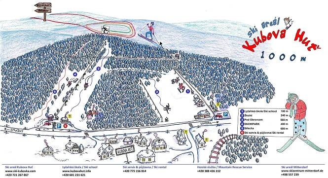 Kubova Huť - mapa sjezdovek