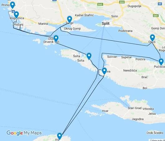 Chorvatská plavební trasa začínající z Trogiru