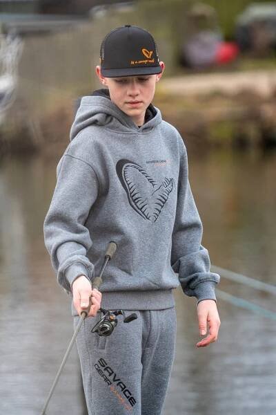 Savage Gear Mikina Junior Jaw Hoodie Grey Melange