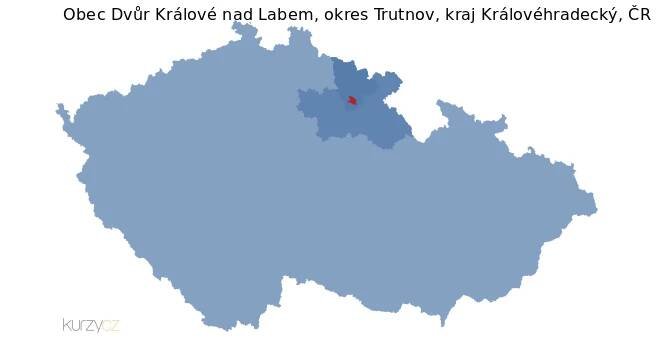 Mapa obce Dvůr Králové nad Labem, okresu Trutnov a kraje v ČR