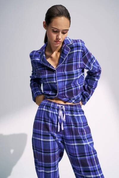 Dámské flanelové pyžamo Triumph Boyfriend Fit organic modré káro