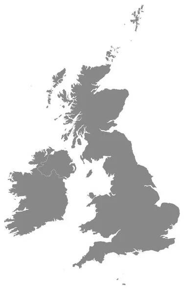 Podrobné Grey Flat Zeměpisná mapa Britských ostrovů (Spojené království, ostrov Man, Irská republika) — Ilustrace