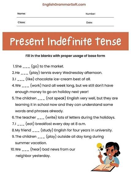 Present Indefinite Tense Exercises Worksheets