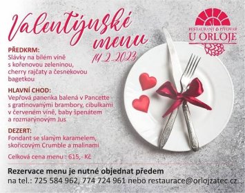 Valentýnské menu 14.2.2023 - Restaurace U Orloje Žatec