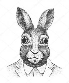 Stáhnout - Legrační portrét králík - klasické nakreslený rukopis ilustrace izolované na bílém pozadí — Stock ilustrace zdarma