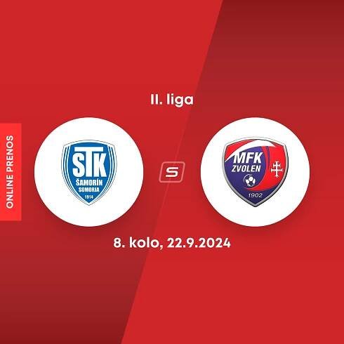 ONLINE: FC ŠTK 1914 Šamorín - MFK Zvolen dnes, MONACObet liga (II. liga, 8. kolo, LIVE)