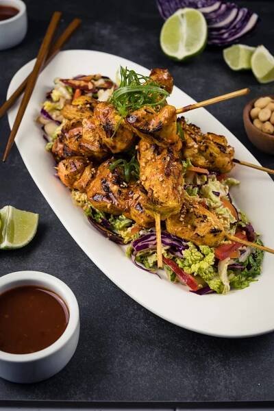 Sweet Chili Chicken Satay with Thai Crunch Salad Recipe
