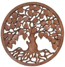 Strom života, dřevěný, ručně vyřezávaný panel, 40x2x40cm | SANU BABU, spol.  s r.o.