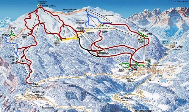 Sjezdovky ve ski areálu Paganella – mapa sjezdovek