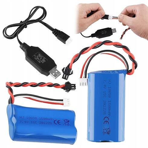 2x AKUMULÁTOR LI-ION 1500MAH 7.4 V SM ZÁSTRČKA BATERIE PRO RC AUTO