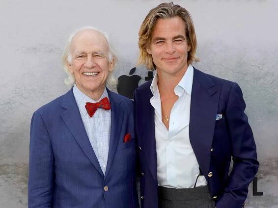 Robert Pine and Chris Pine attend the "Five Days At Memorial" red carpet event in 2022 