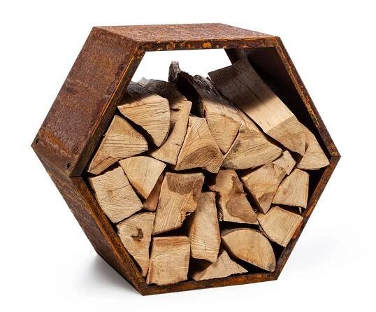 Blumfeldt Hexawood Rust, stojan na dřevo, šestiúhelníkový tvar, 50,2 × 58 × 32 cm