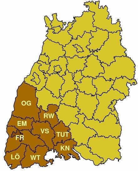 Poloha vládneho obvodu Freiburg na mape Bádenska-Württemberska