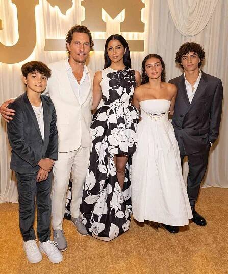 Livingston McConaughey, Matthew McConaughey, Camila Alves McConaughey, Vida McConaughey, and Levi McConaughey attend the 13th Annual Mack, Jack & McConaughey Gala at ACL Live on April 24, 2025 in Austin, Texas