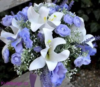 Svatební kytice Lilie s fialovou a korsáž