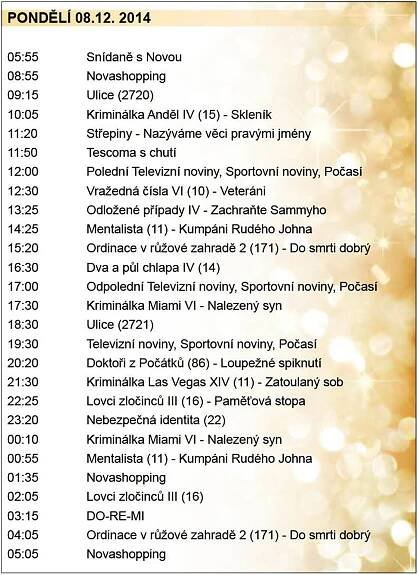 Televizní program - pondělí 8.12. - GALERIE: Televizní program - 1 (3/9)
