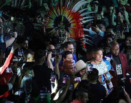 Boxer Mario Barrios makes his ring walk.