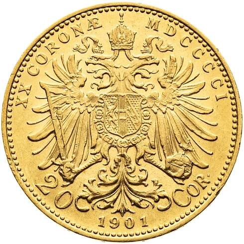 20 Korun 1901 | Korunová měna Františka Josefa I. – zlaté a stříbrné mince Rakousko‑Uherska (1892–1916) | Numismatika Zlín