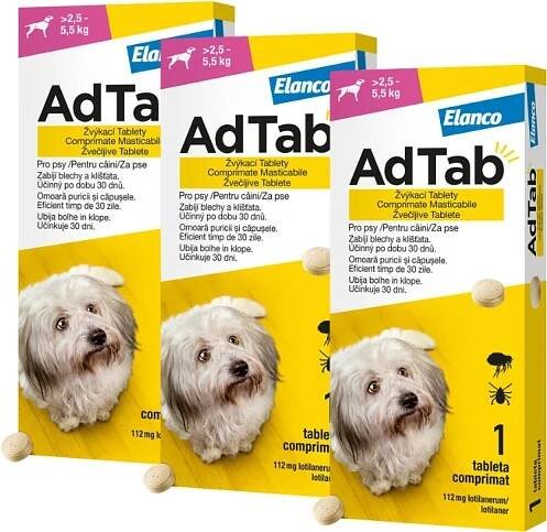 AdTab 112mg žvýkací tablety pro psy >2.5 5.5kg 1ks 3 ks