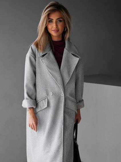 Šedý dlouhý oversize flaušový kabát YATTO | Erika Fashion