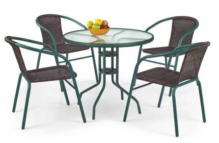 Zahradní ratanový nábytek GRIT 4 židle + stůl - tmavě zelený