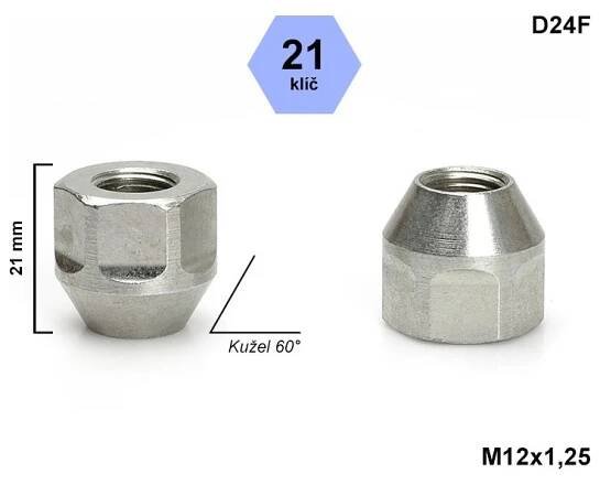 Kolová matice M12x1,25 kužel otevřená, klíč 21, D24F, výška 21
