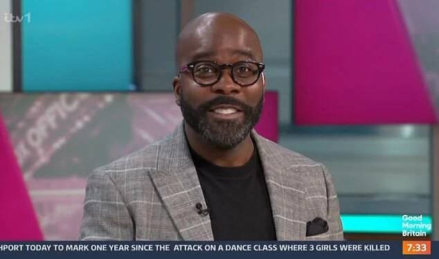 Melvin Odoom (pictured) had to intervene and diffuse tension while appearing on Tuesday's episode of Good Morning Britain 's after Ed Balls made a cheeky comment about his co-star Charlotte Hawkins