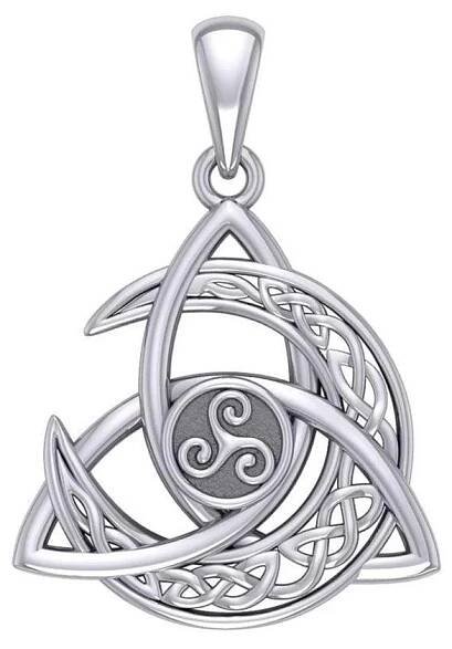 Stříbrný přívěsek Triquetra s keltským půlměsícem a triskelionem