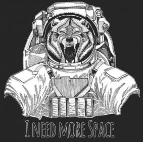 Vesmířan, astronaut. Divoké zvíře ve skafandru. — Ilustrace