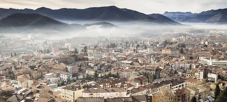 Panoramic view of Olot in Girona (Catalonia)