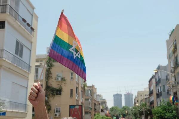Tel Aviv, Israel - 8 june 2018 Pride Parade Tel Aviv. david star LGBT israeli flag 2018t