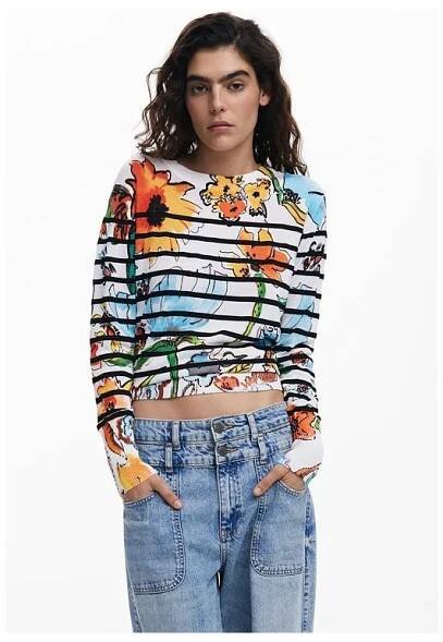 Dámský svetr DESIGUAL 25SWJF21 1001 JERS LEKNES 1001 WHITE