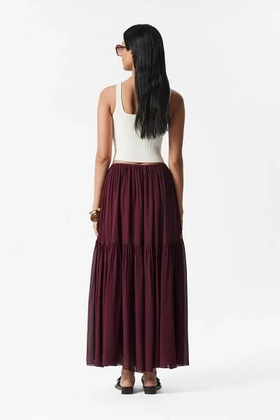 Maxi sukně z šifonu s volány - Tmavě červená - ŽENY | H&M CZ 5