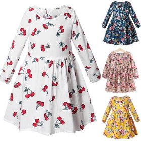 Jarní Dívčí šaty s kulatým výstřihem a dlouhým rukávem Dětské šaty s ležérním vzorem – koupit za nízké ceny na marketplace Joom