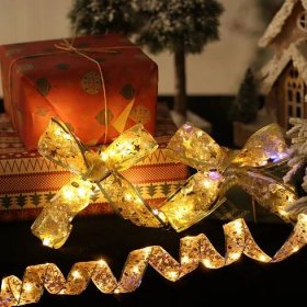 Ribbon Fairy Light Christmas Decoration Christmas Tree Ornaments For Home 2024 Bows String Lights Navidad Natal New Year 2025