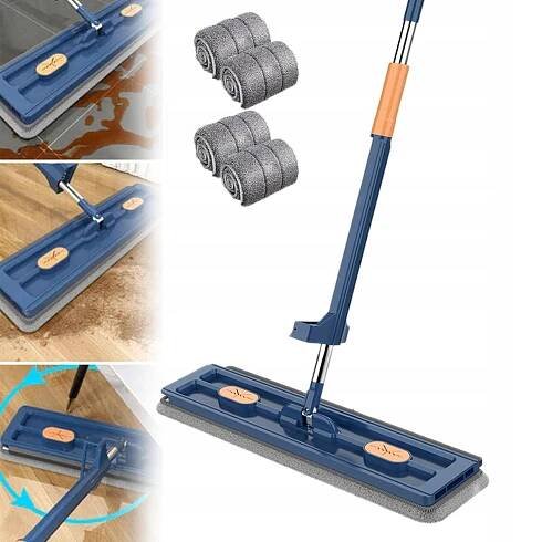 MOP SE ŽDÍMAČEM PLOCHÝ OTOČNÝ NA MYTÍ PODLAH SAVÝ 42CM + 4X ZÁSOBA