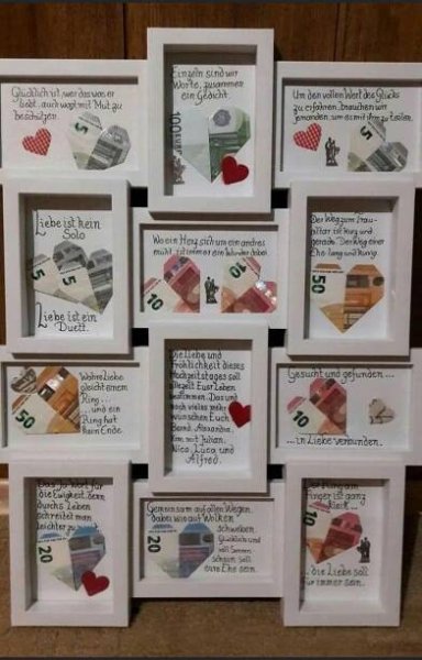 a collage of framed pictures with different words and hearts on them in white frames