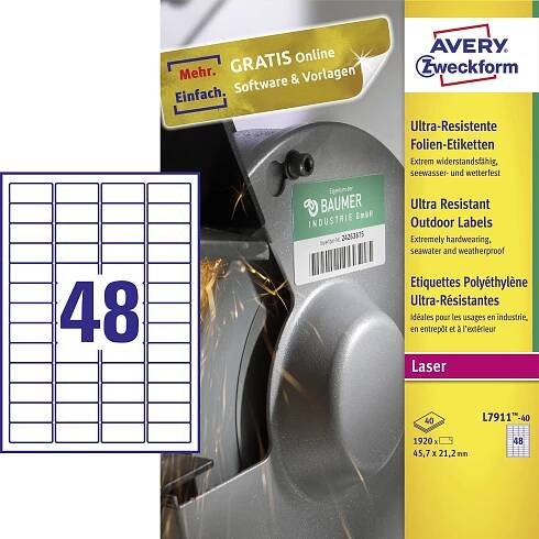 Avery-Zweckform L7914-40 Fóliové etikety 99.1 x 67.7 mm polyethylenová fólie bílá 320 ks trvalé barevná laserová tiskárna, laserová tiskárna, barevná kopírka
