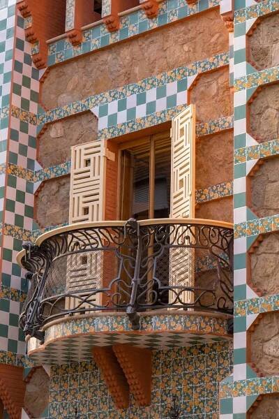 Balcony on the exterior facade of Casa Vicens in Barcelona