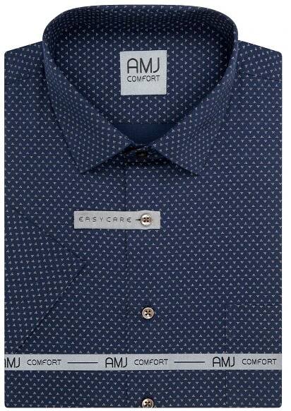 Pánská košile AMJ bavlněná, tmavě modrá s trojúhelníky VKB1437, krátký rukáv, (regular + slim fit)