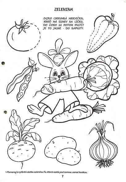 Coloring Page with Vegetables and Rabbit
