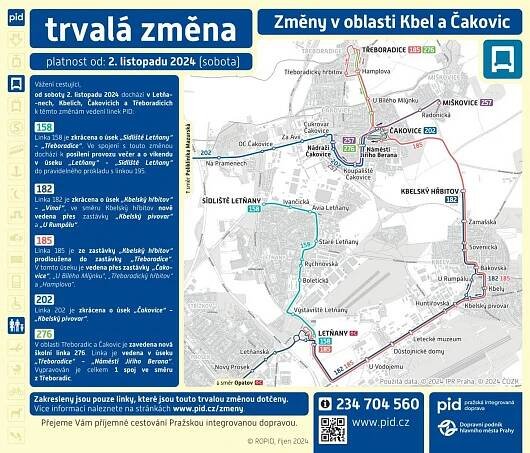 Trvalé změny MHD v Praze od 2. 11. 2024 - Praha 19
