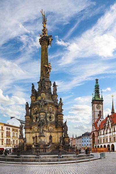 image of holy trinity column and town hall olomouc moravia czech republic